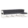vidaXL 5-delige Loungeset met kussens massief grenenhout wit