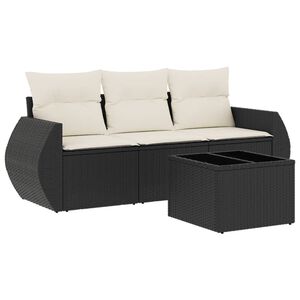 vidaXL 4-delige Loungeset met kussens poly rattan zwart