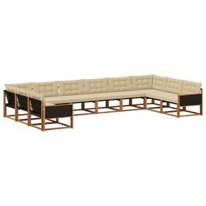 vidaXL Buiten bankenset met kussen 10 pcs Natuurlijk en Beige