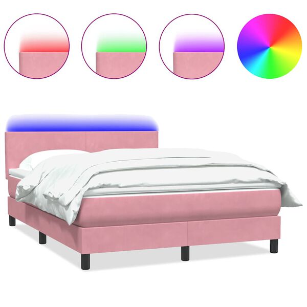 vidaXL Boxspring met matras en LED fluweel roze 140x210 cm