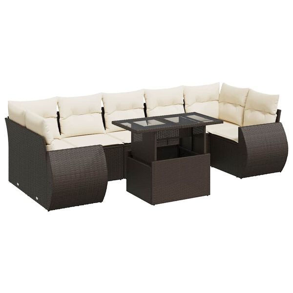 vidaXL 8-delige Loungeset met kussens poly rattan bruin