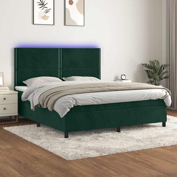 vidaXL Boxspring met matras en LED fluweel donkergroen 160x200 cm