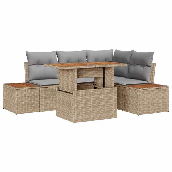 vidaXL Tuin Eetset met kussen met kussen 5 pcs Beige en Grijs