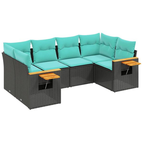 vidaXL 6-delige Loungeset met kussens poly rattan zwart