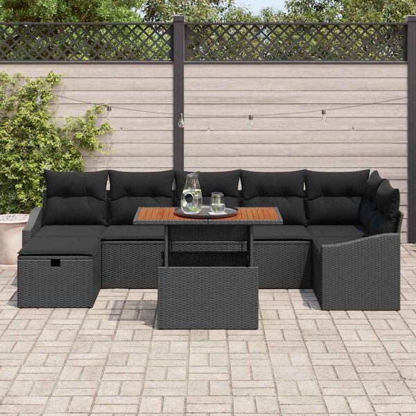 vidaXL Tuin Sofa Set met kussen met opslag 8 pcs Zwart Poly riet