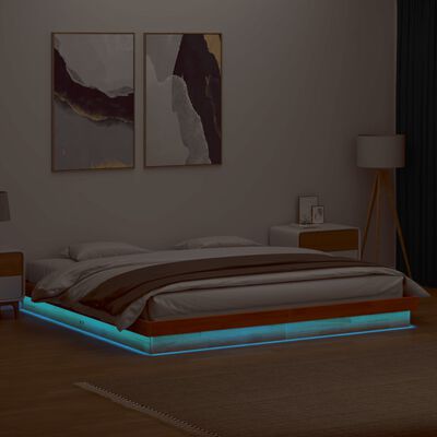 vidaXL Bedframe met LED massief grenenhout wasbruin 180x200 cm
