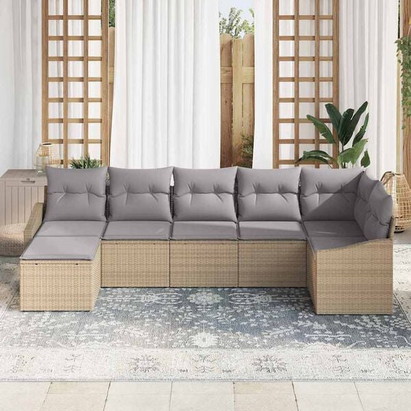vidaXL Tuin Sofa Set met kussen 7 pcs Beige en Licht Grijs poly rattan