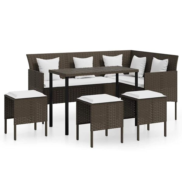 vidaXL 5-delige Loungeset met kussens L-vormig poly rattan bruin