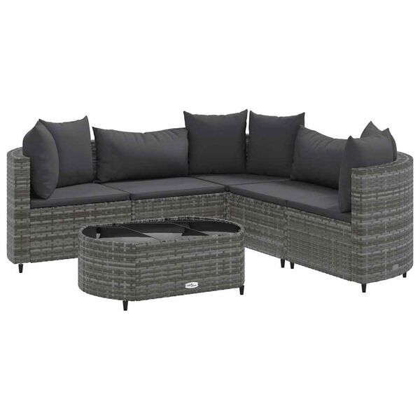 vidaXL 6-delige Loungeset met kussens poly rattan grijs