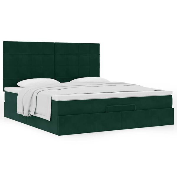 vidaXL Ottoman bed met matrassen 160x200cm fluweel donkergroen