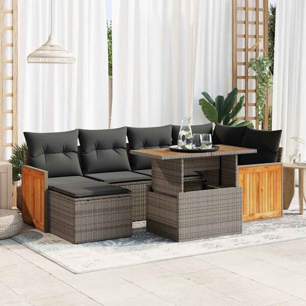vidaXL 7-delige Loungeset met kussens poly rattan acacia grijs