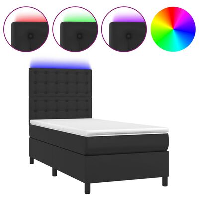 vidaXL Boxspring met matras en LED kunstleer zwart 90x200 cm