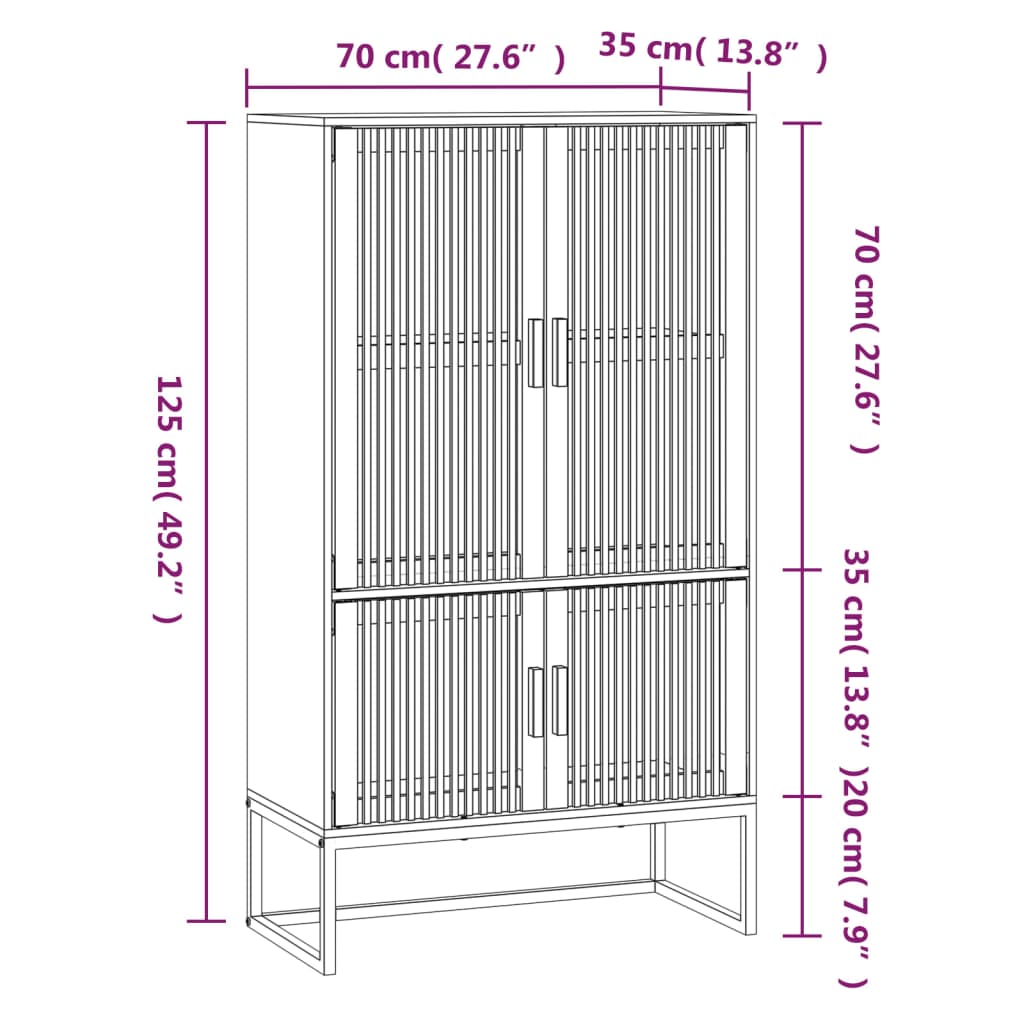 vidaXL Hoge kast 70x35x125 cm bewerkt hout zwart