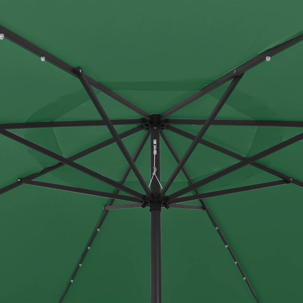 vidaXL Parasol met LED-verlichting en metalen paal 400 cm groen