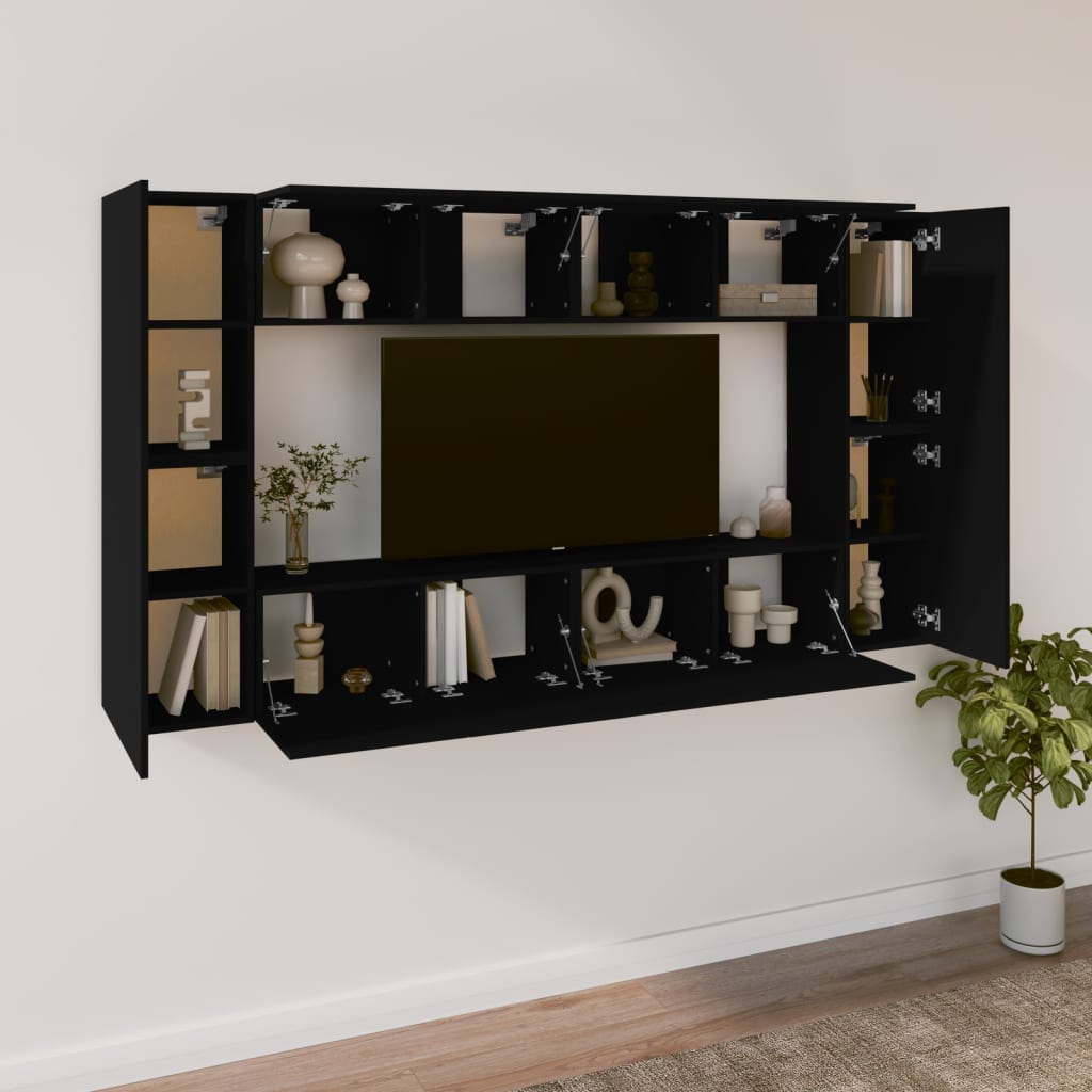 vidaXL 8-delige Tv-meubelset bewerkt hout zwart