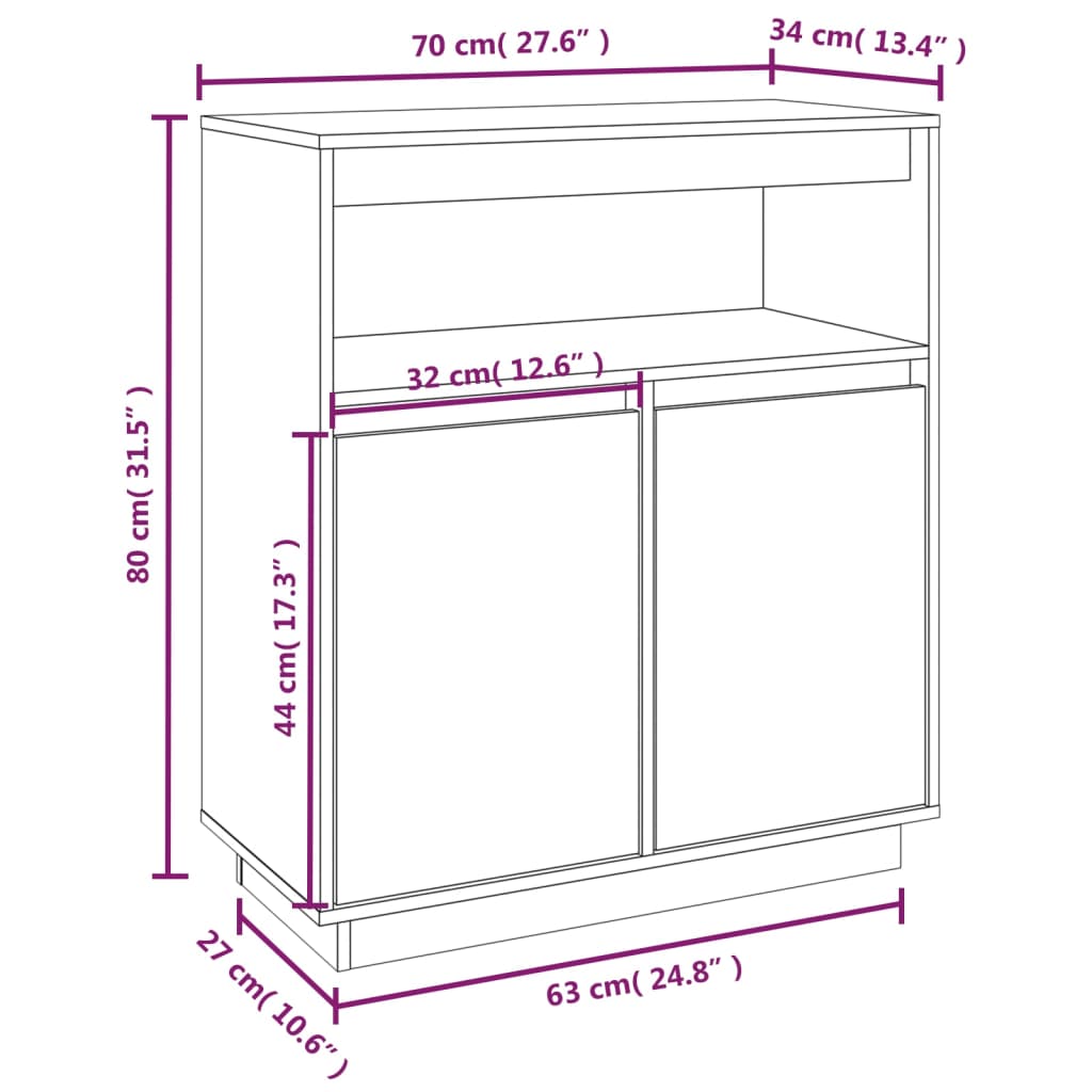 vidaXL Dressoir 70x34x80 cm massief grenenhout zwart