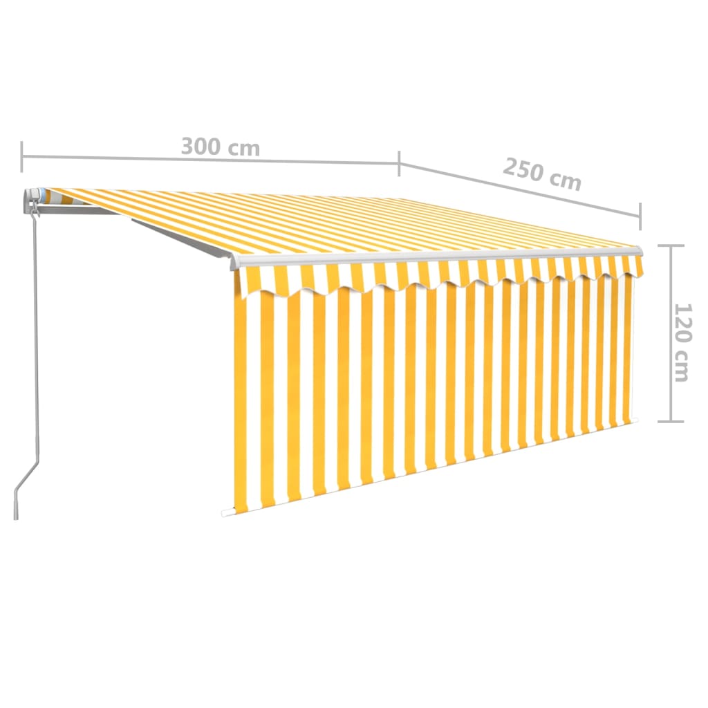 vidaXL Luifel handmatig uittrekbaar met rolgordijn 3x2,5 m geel en wit
