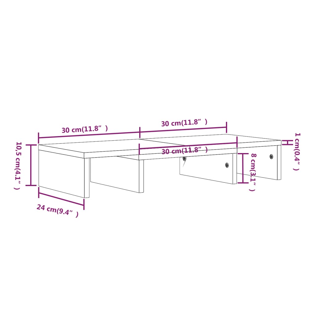 vidaXL Monitorstandaard 60x24x10,5 cm massief grenenhout grijs