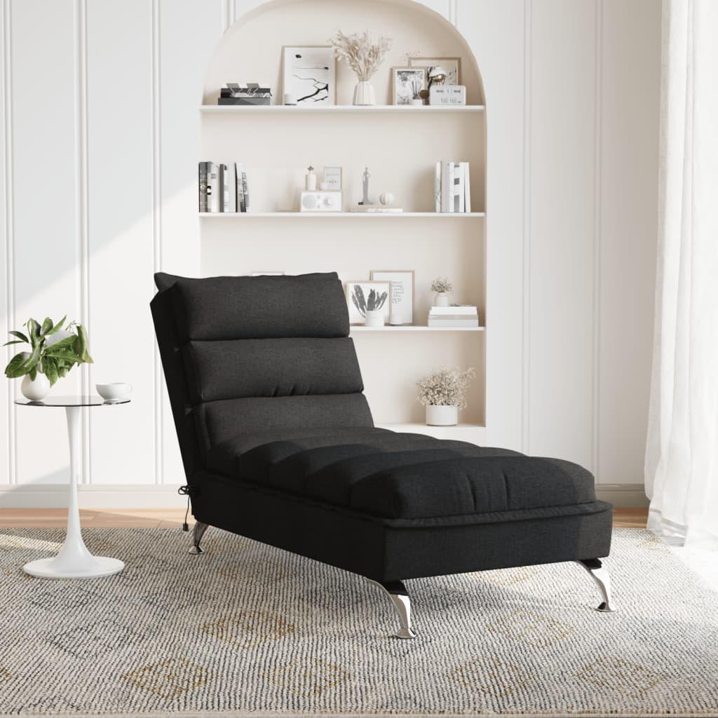 vidaXL Massage chaise longue met kussens stof zwart