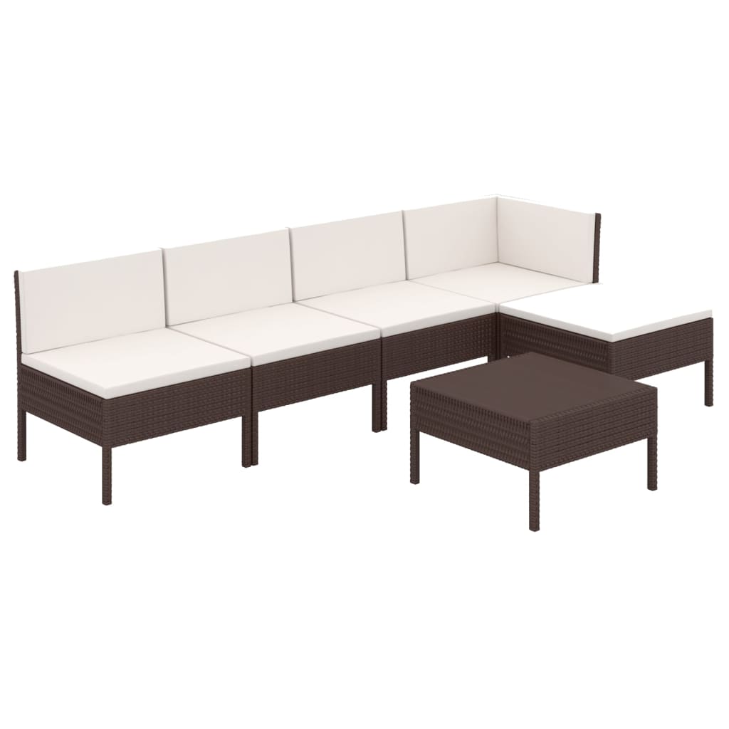 vidaXL 6-delige Loungeset met kussens poly rattan bruin