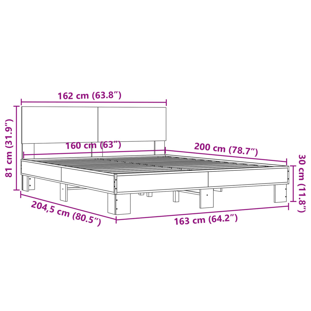 vidaXL Bedframe bewerkt hout metaal sonoma eikenkleurig 160x200 cm