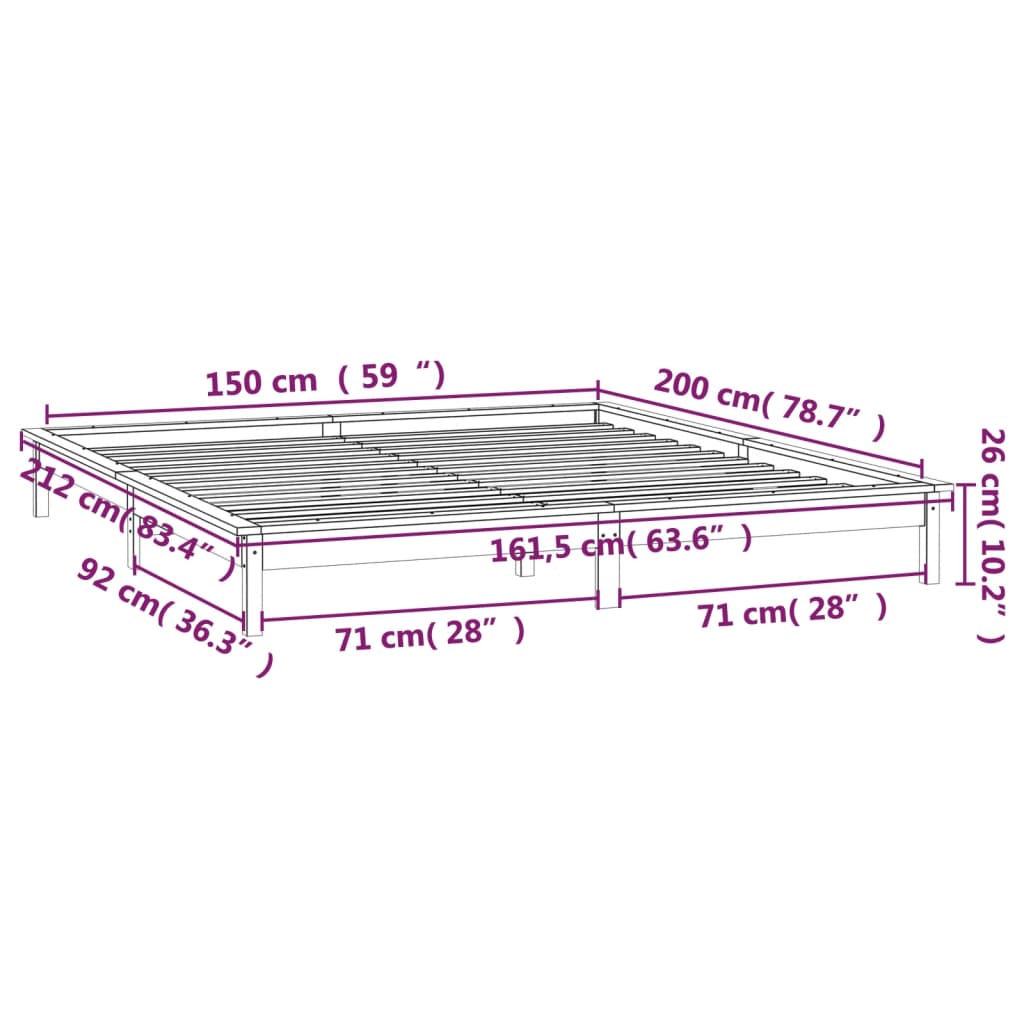 vidaXL Bedframe LED massief hout honingbruin 150x200 cm