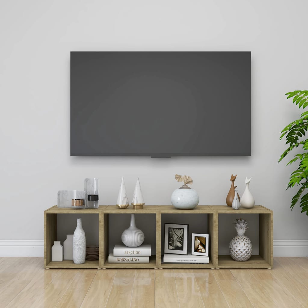 vidaXL Tv-meubelen 2 st 37x35x37 cm bewerkt hout wit sonoma eikenkleur