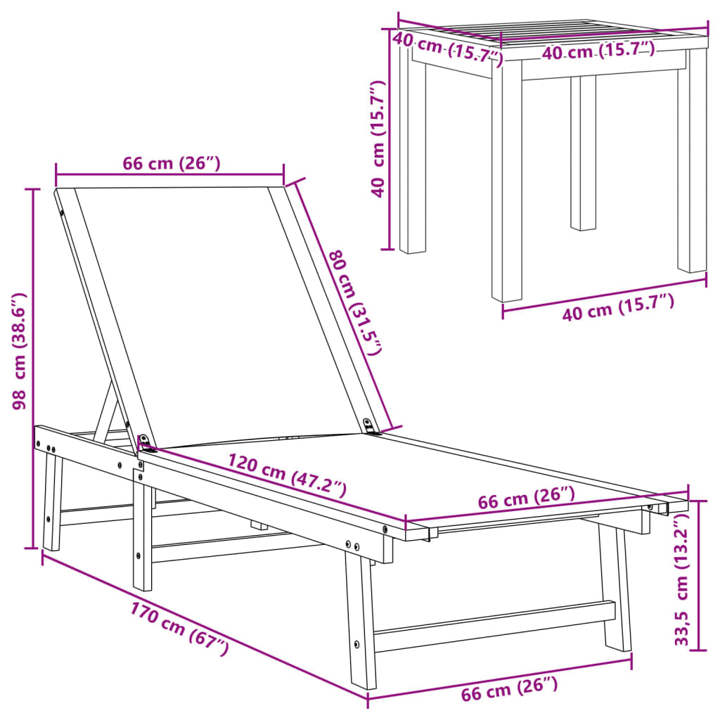 vidaXL Ligbedden 2 st met tafel massief acaciahout en textileen crème