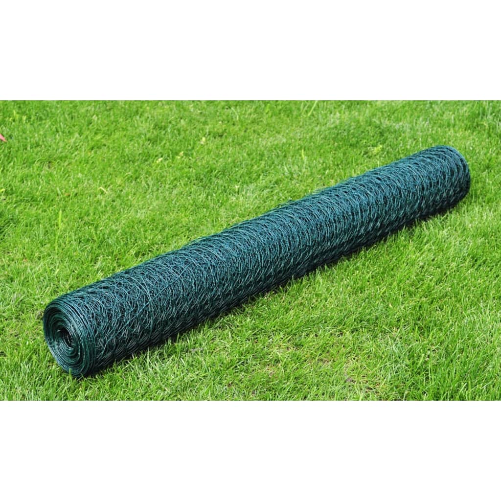 vidaXL Kippengaas 25x0,5 m met PVC coating groen