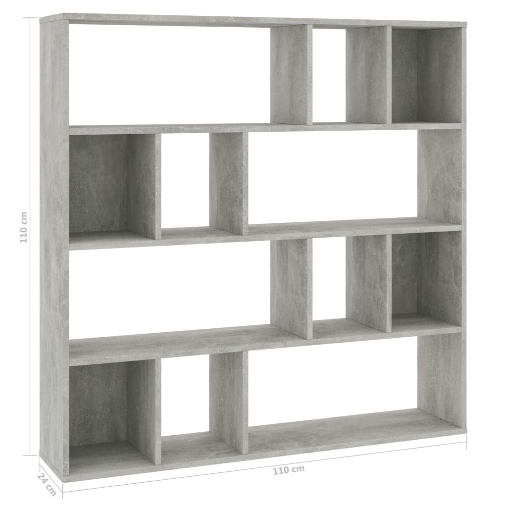 vidaXL Kamerscherm/boekenkast 110x24x110 cm spaanplaat betongrijs