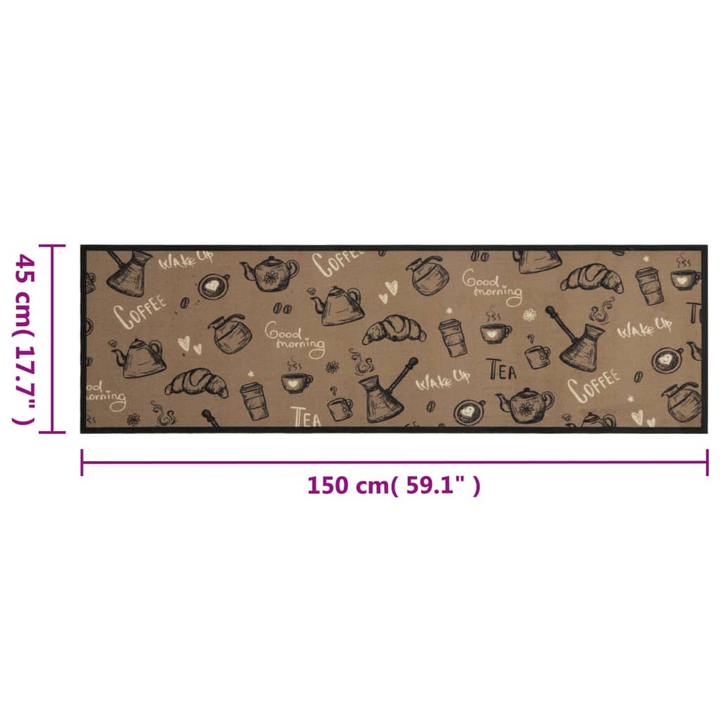 vidaXL Keukenmat wasbaar ochtendprint 45x150 cm fluweel bruin