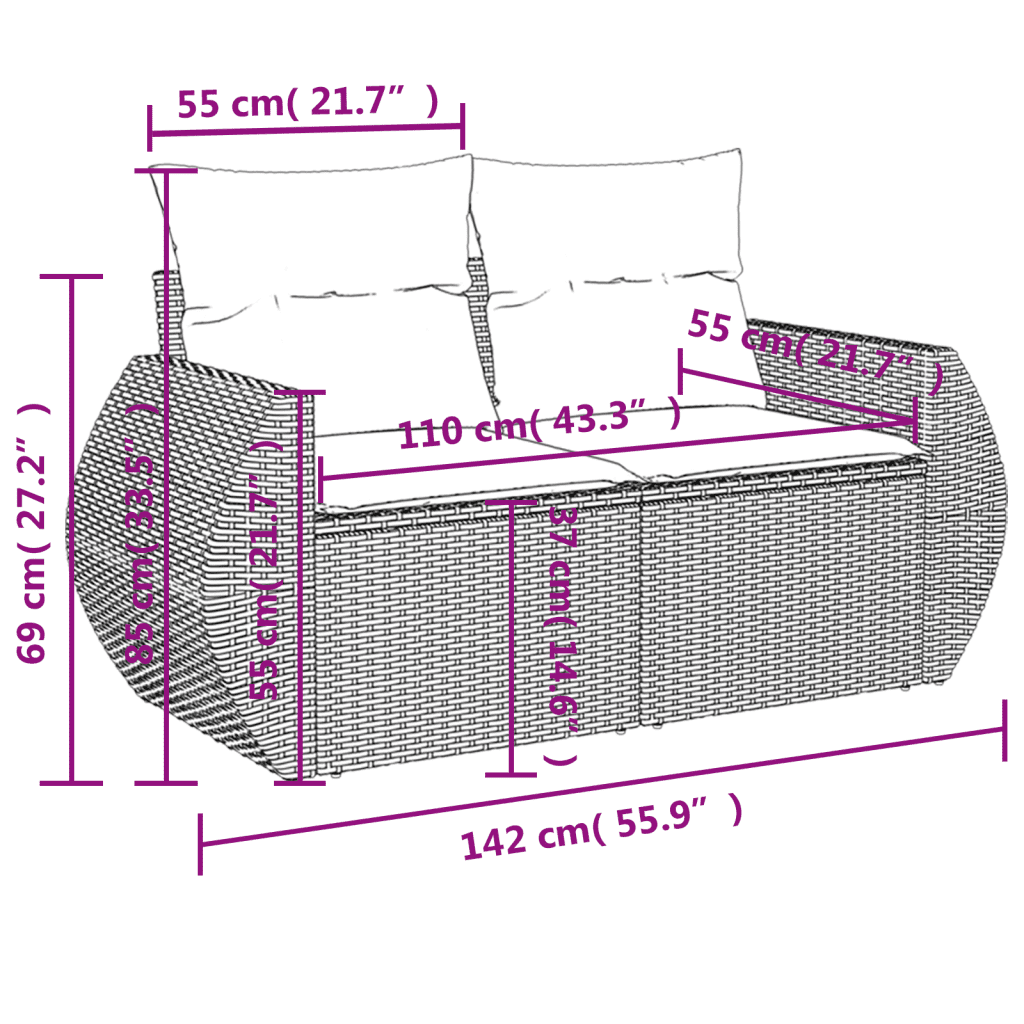 vidaXL 7-delige Loungeset met kussens poly rattan grijs