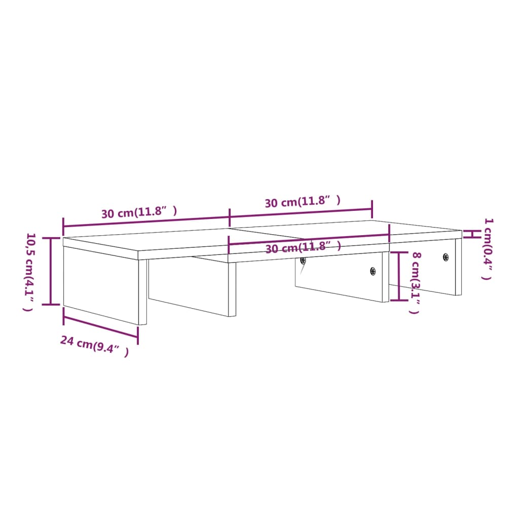 vidaXL Monitorstandaard 60x24x10,5 cm massief grenenhout wit