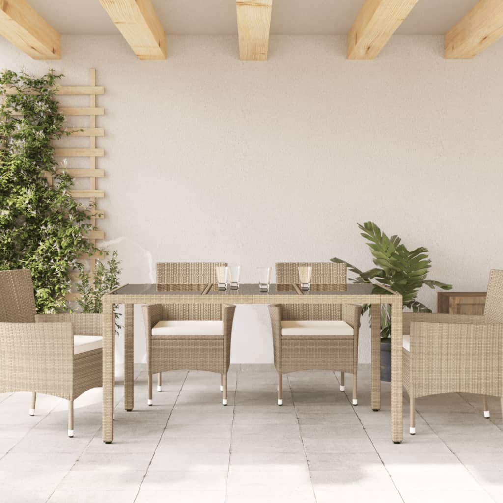 vidaXL Tuintafel met glazen blad 150x90x75 cm poly rattan beige