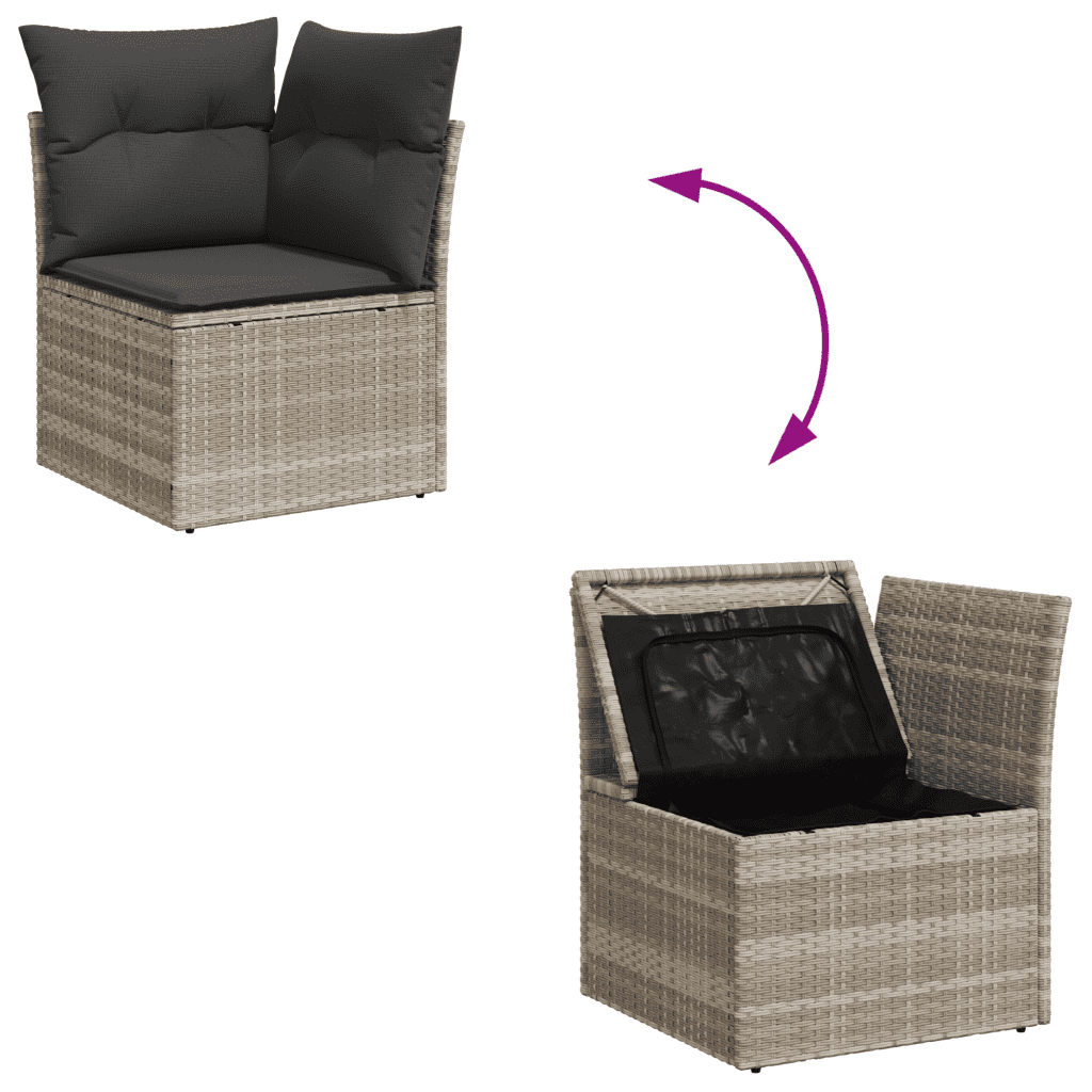 vidaXL 11-delige Loungeset met kussens poly rattan lichtgrijs