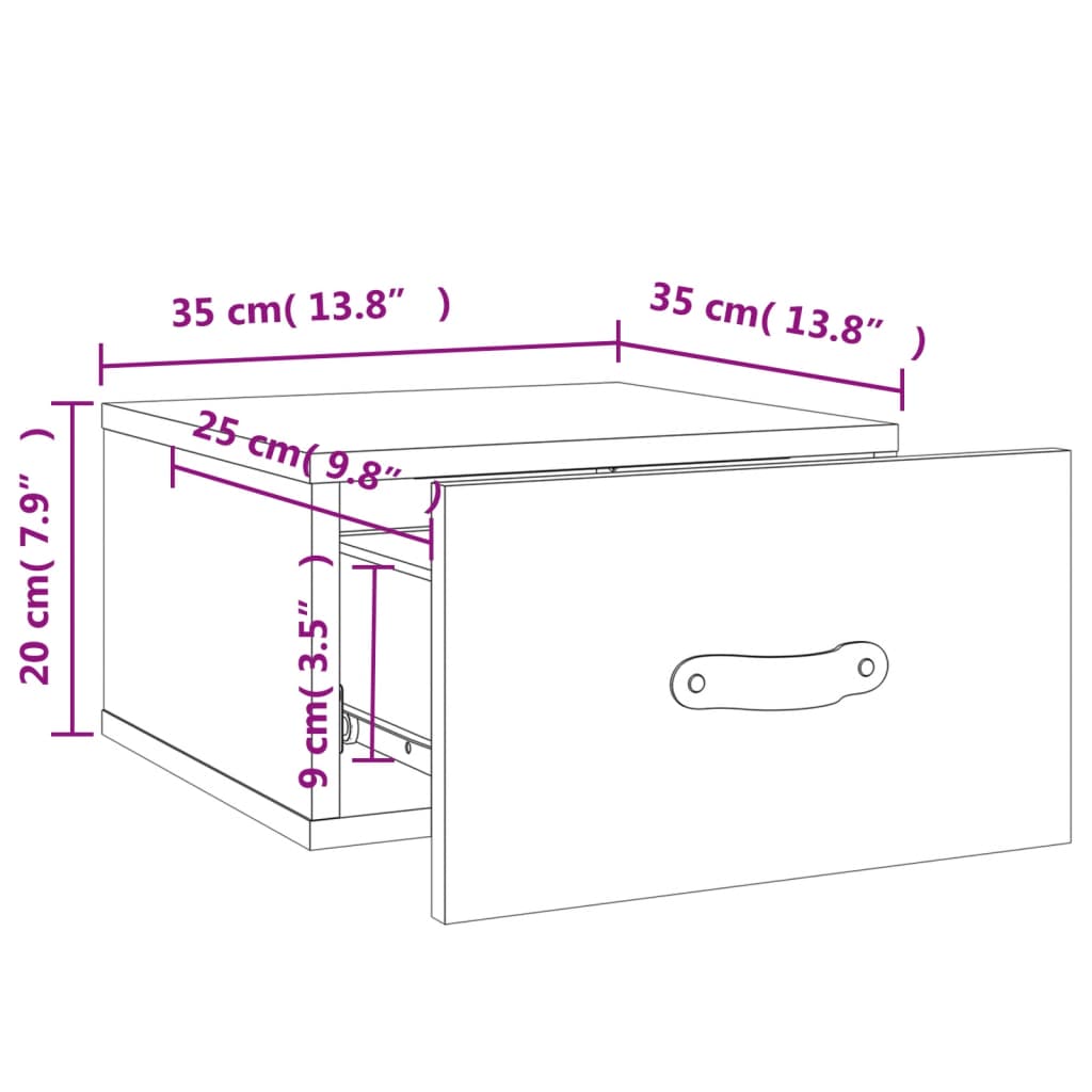 vidaXL Nachtkastjes 2 st wandgemonteerd 35x35x20 cm betongrijs