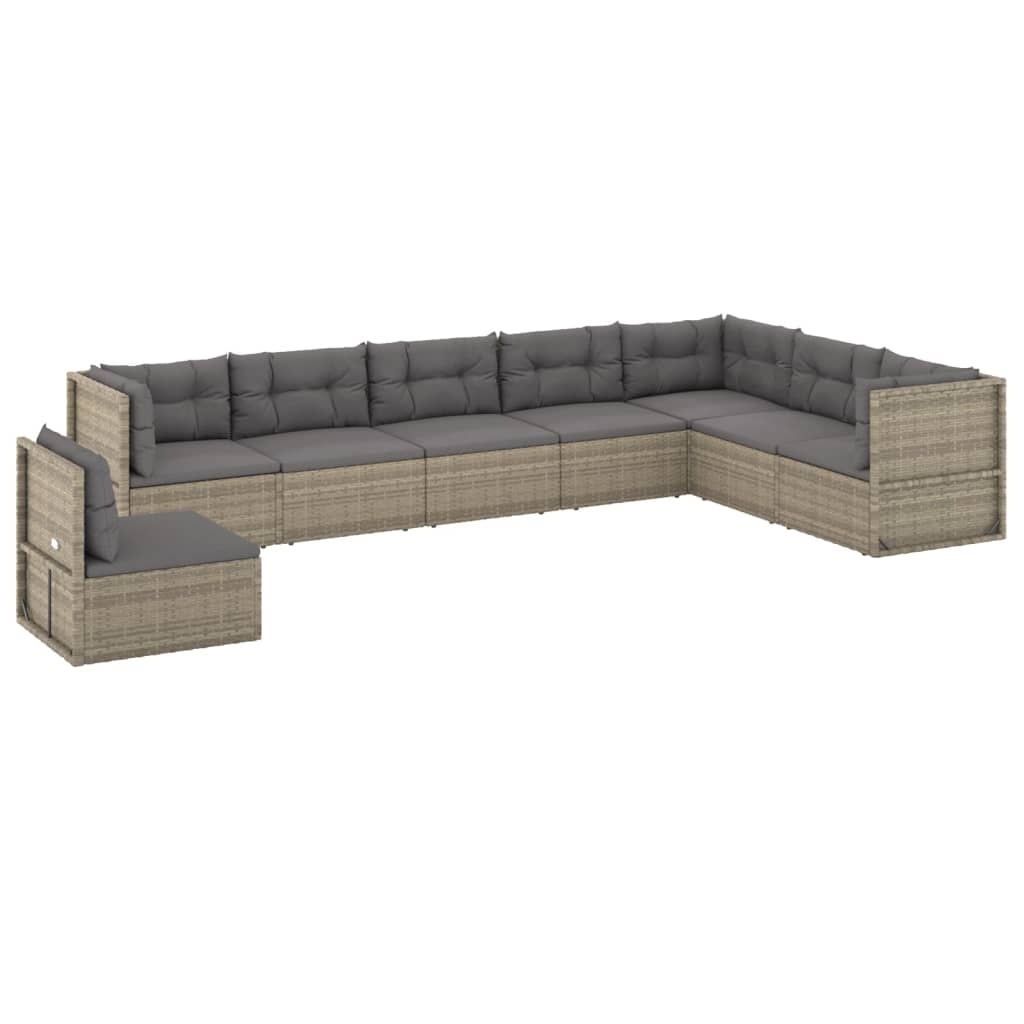 vidaXL 8-delige Loungeset met kussens poly rattan grijs