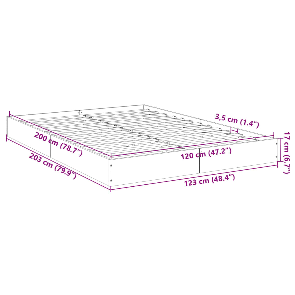 vidaXL Bedframe bewerkt hout gerookt eikenkleurig 120x200 cm