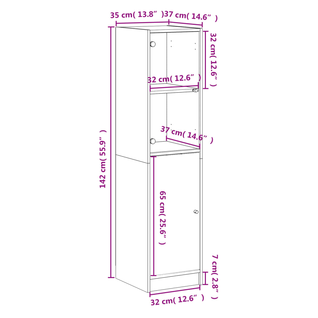 vidaXL Hoge kast met glazen deur 35x37x142 cm wit