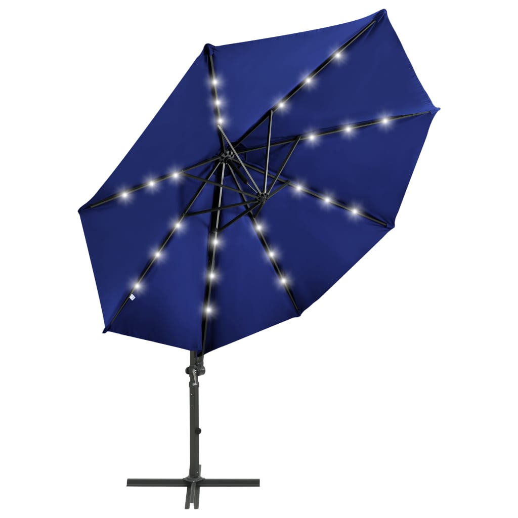 vidaXL Zweefparasol met paal en LED-verlichting 300 cm azuurblauw