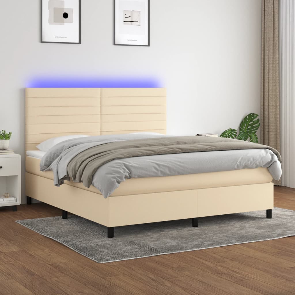 vidaXL Boxspring met matras en LED stof crèmekleurig 180x200 cm