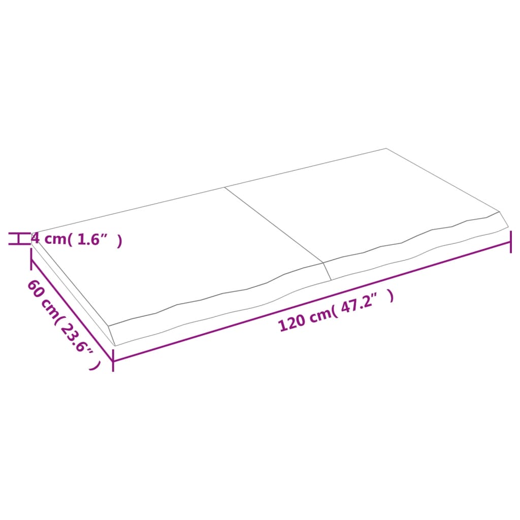 vidaXL Wastafelblad 120x60x(2-4) cm behandeld massief hout lichtbruin