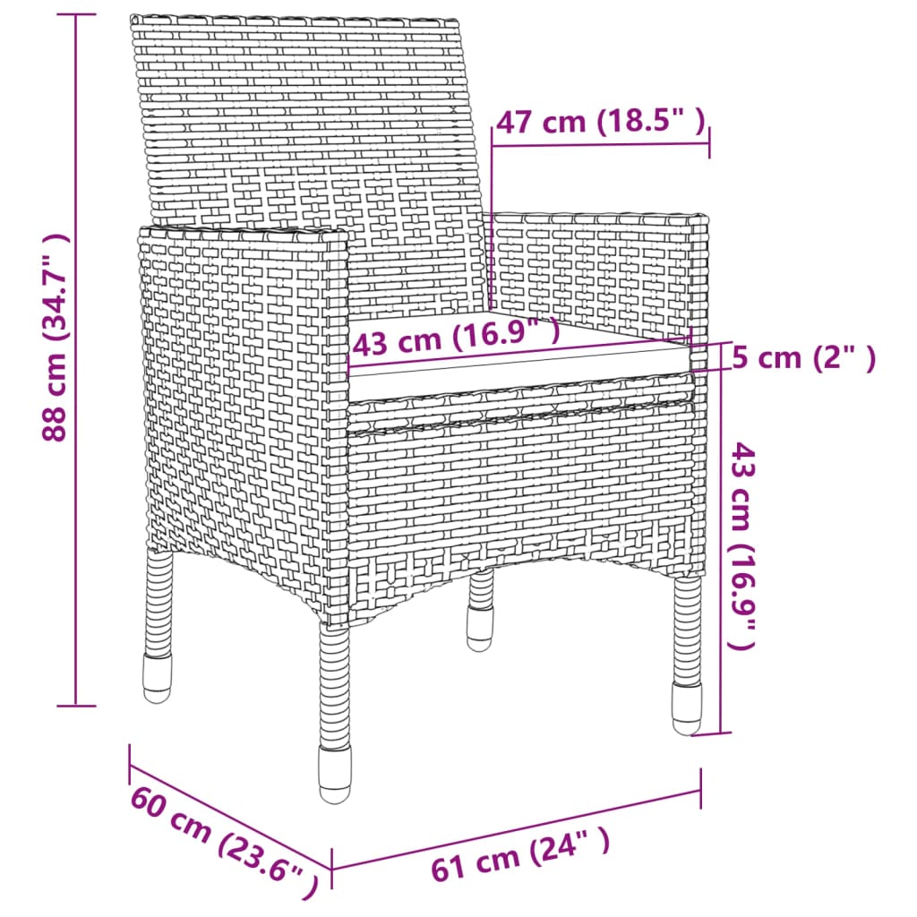 vidaXL 7-delige Tuinset met kussens poly rattan en glas