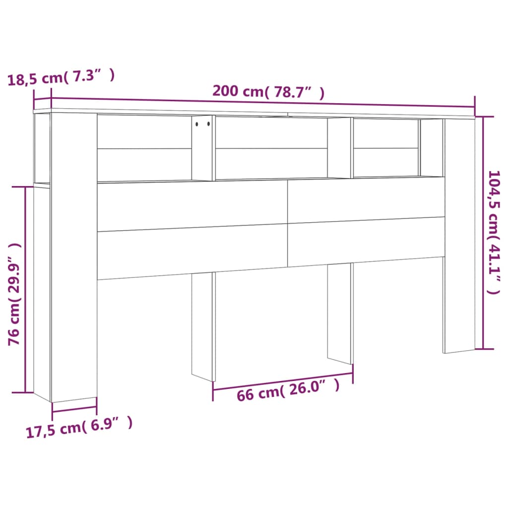 vidaXL Hoofdbordkast 200x18,5x104,5 cm grijs sonoma eikenkleurig
