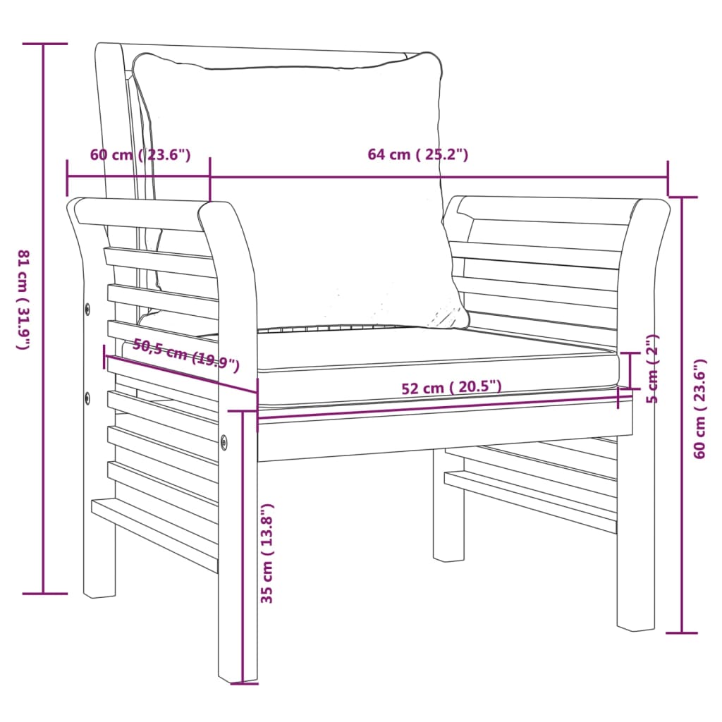 vidaXL Fauteuils 2 st met donkergrijze kussens massief acaciahout