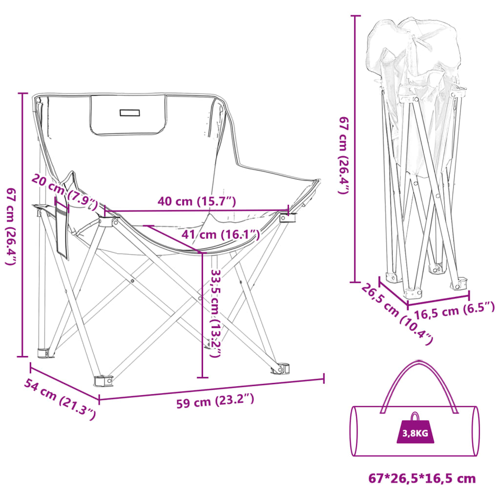 vidaXL Campingstoelen 2 st met vakje inklapbaar zwart