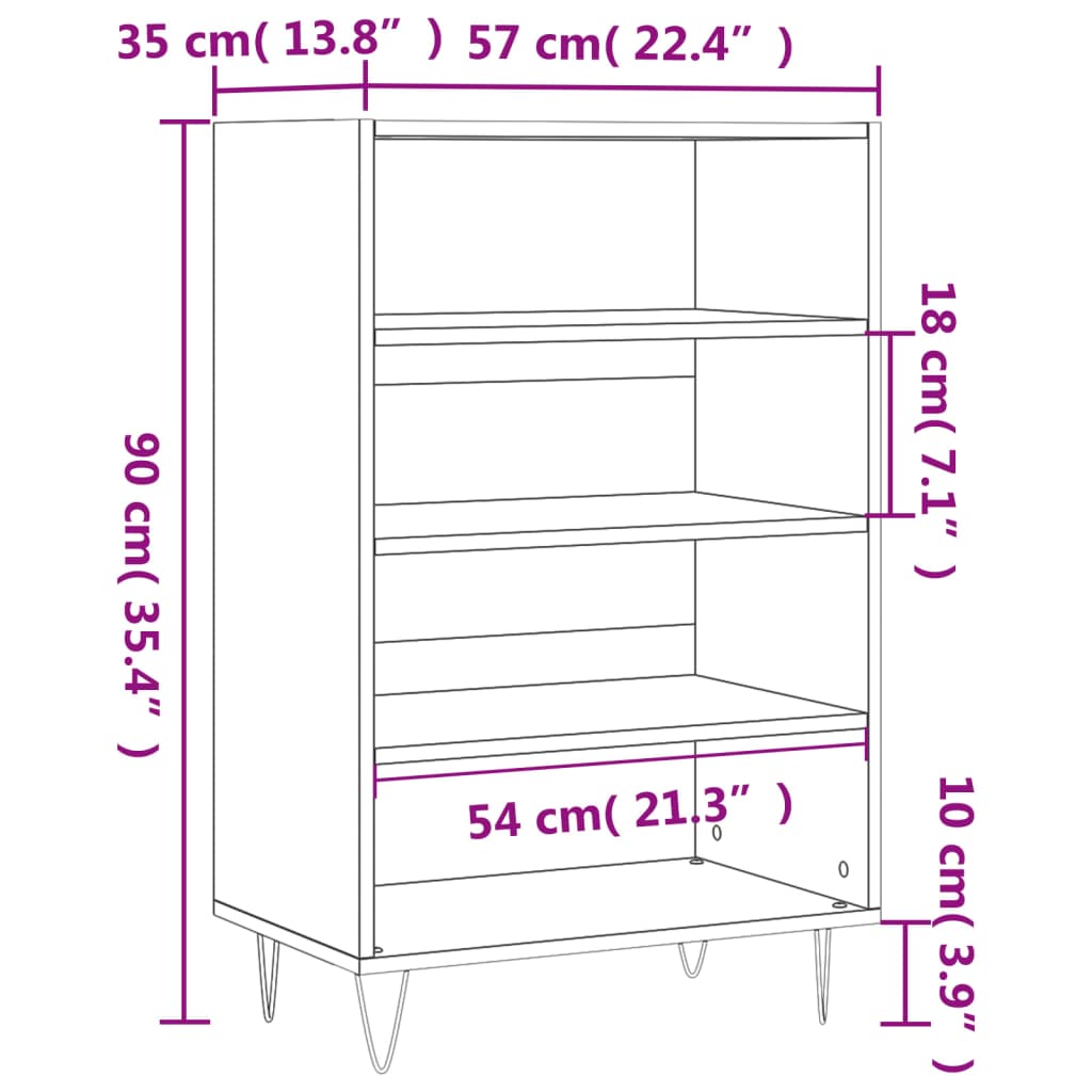 vidaXL Hoge kast 57x35x90 cm bewerkt hout grijs sonoma eikenkleurig