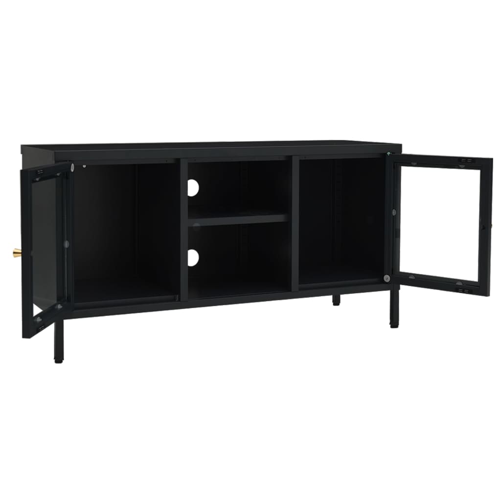 vidaXL Tv-meubel 105x35x52 cm staal en glas zwart