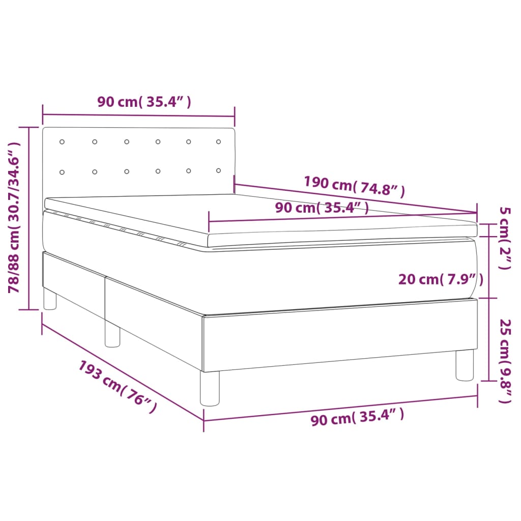 vidaXL Boxspring met matras fluweel zwart 90x190 cm