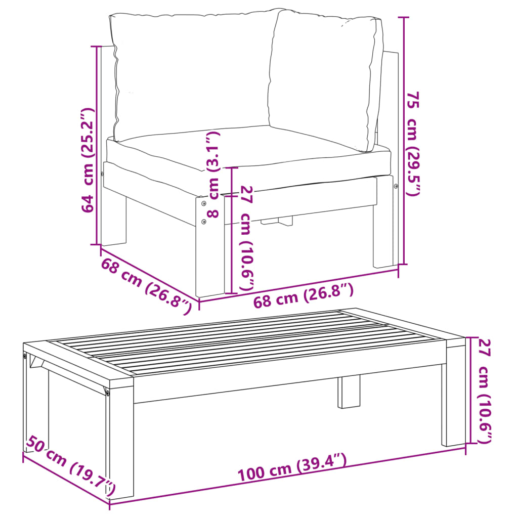 vidaXL 5-delige Loungeset met kussens massief acaciahout